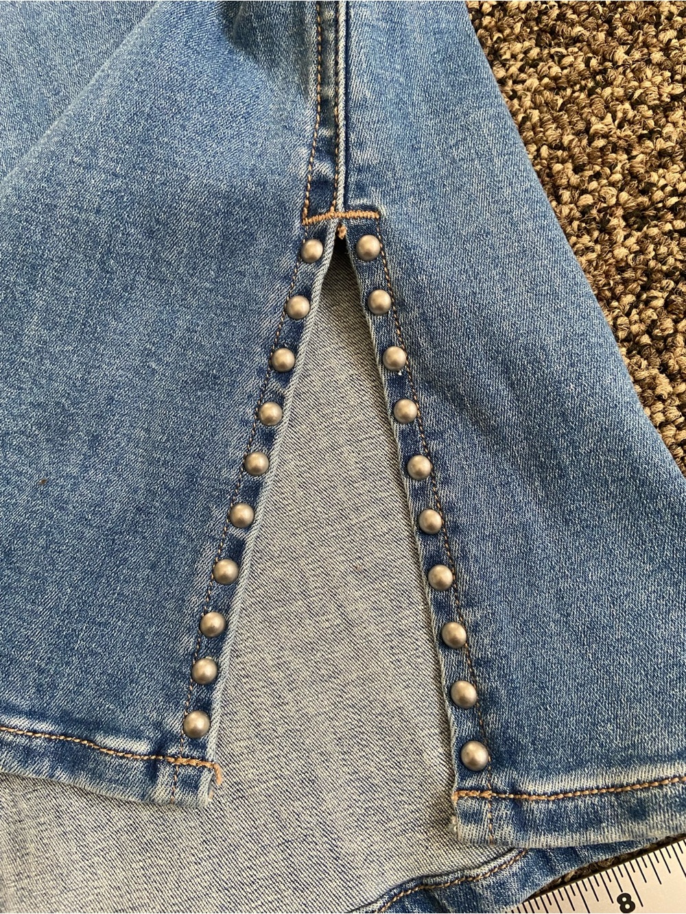 American Eagle Next Level Stretch Flare Jeans Side Slit Studded Hem Size 10 - Picture 8 of 16